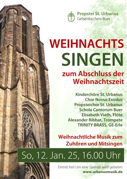 Konzertplakat Weihnachtssingen mit Chören und Solisten der Gemeinde